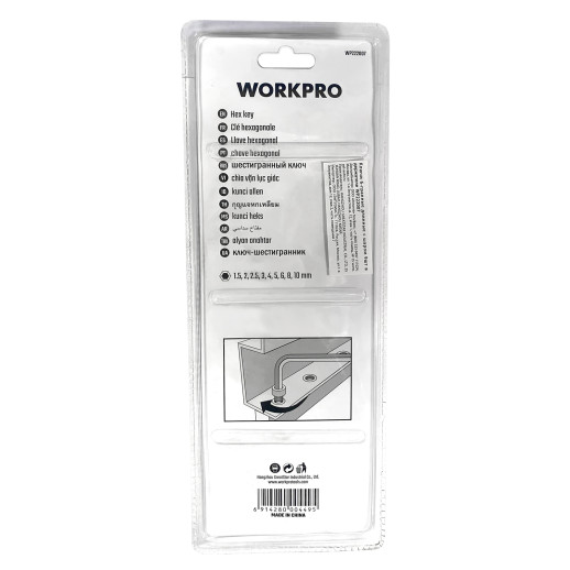 Ключи 6-гранные длинные с шаром 9шт в держателе WP222007 WORKPRO