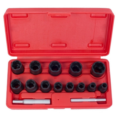 Набор торцевых головок для поврежденных гаек и болтов, 8-21 мм, кейс, кейс, 15 предметов МАСТАК 109-30015C