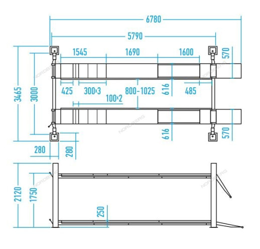Подъемник четырехстоечный, c траверсой, г/п 5 тонн NORDBERG 4450J