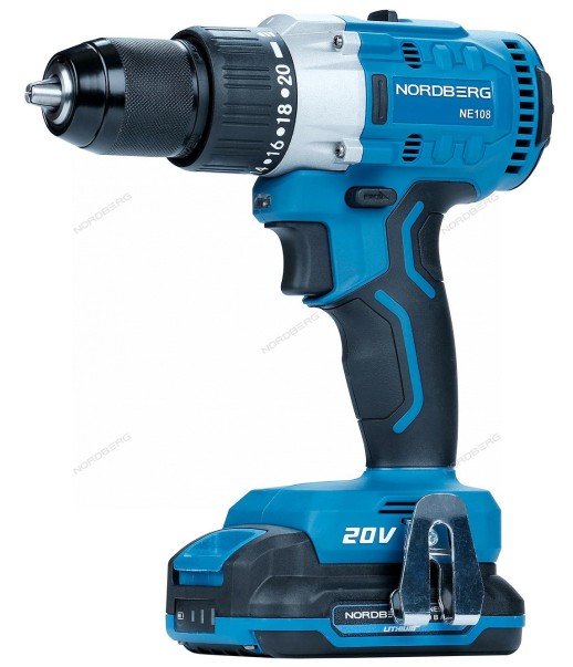 Шуруповерт аккумуляторный макс диам. сверла 13мм, 20В, 80Нм с акк. и зар. уст-вом NORDBERG NE108K