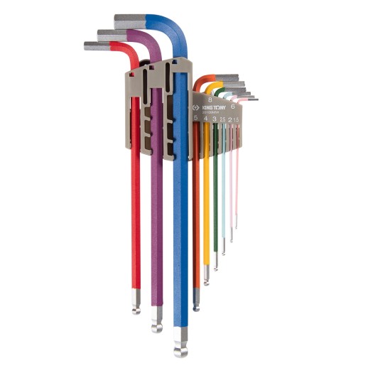 Набор Г-образных шестигранников 1,5-10 мм, длинные, с шаровым окончанием, 9 предметов KING TONY 20109MW