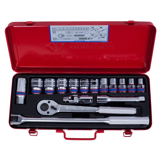 Набор торцевых головок с принадлежностями 1/2&quot;, двенадцатигранные, 10-27 мм, 16 предметов KING TONY 4016MR
