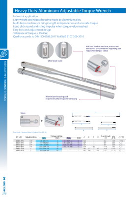 Динамометрический ключ серии "ALUMINIUM", 1/2", 40-200 Нм, футляр KING TONY 3445G-1FB