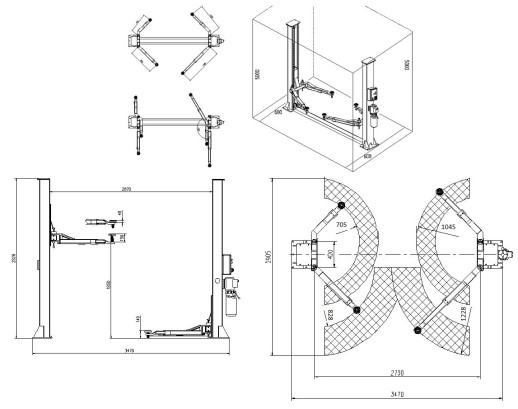 TS-4M Подъемник 2-хст. г/п 4 т с напольной рамой (220 V ТВ)