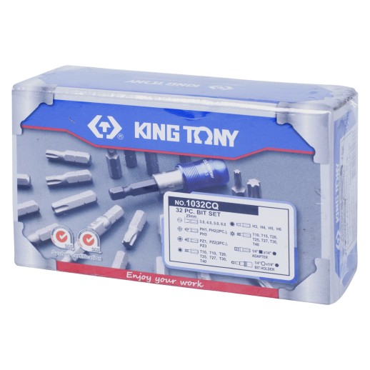 Набор вставок (бит) 1/4", PH, PZ, Hex, Torx, Slotted, 32 предмета KING TONY 1032CQ