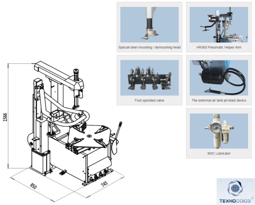 TS24AC+HR360 Станок шиномонтажный автомат с приспособлением "третья рука" (220 V)