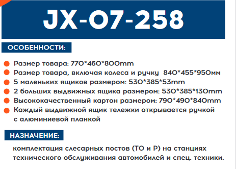 Тележка инструментальная ТЕМП 258 предметов JX-07-258