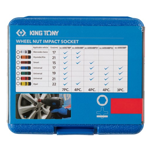 Набор глубоких ударных торцевых головок 1/2", шестигранные, 15, 17, 19, 21 мм KING TONY 44904MP01