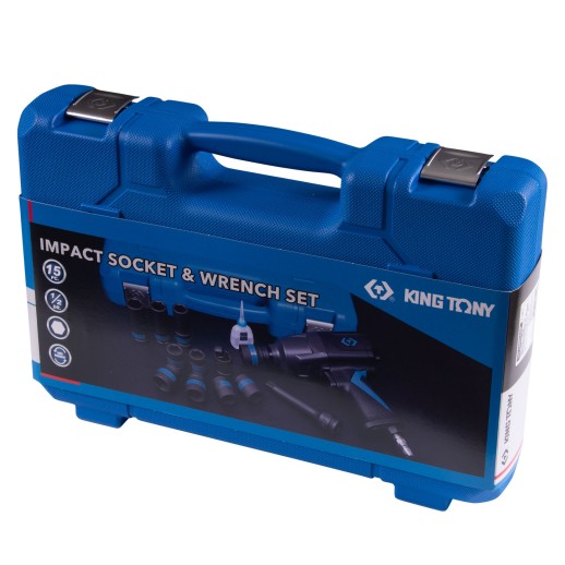Гайковерт пневматический ударный 1/2", 1356 Нм, с комплектом головок, 15 предметов KING TONY 44803AMP