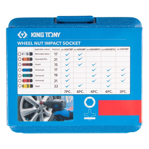 Набор ударных глубоких торцевых головок 1/2", шестигранные, 17, 19, 21 мм KING TONY 44905MP