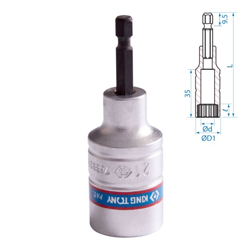 Головка для шуруповерта двенадцатигранная 1/4", 21 мм, L = 80 мм KING TONY 76B821M