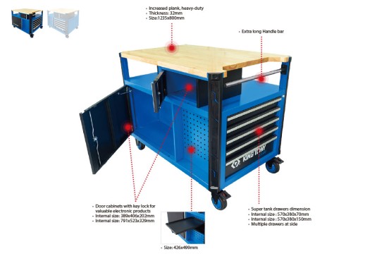 Верстак инструментальный, 10 выдвижных ящиков и 2 отсека, &quot;SQUAD&quot; KING TONY 87SQ34-10B-BK