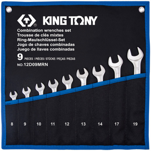 НАБОР КОМБИНИРОВАННЫХ КЛЮЧЕЙ, 8-19 ММ, ЧЕХОЛ ИЗ ТЕТОРОНА, 9 ПРЕДМЕТОВ KING TONY 12D09MRN