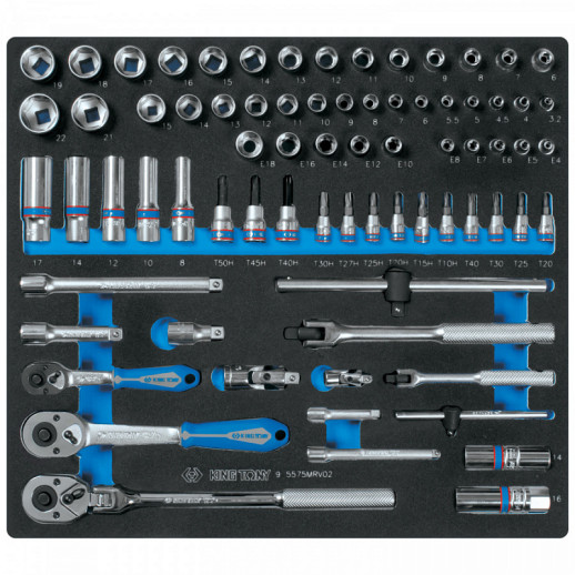 НАБОР ТОРЦЕВЫХ ГОЛОВОК 1/4", 3/8" С ПРИНАДЛЕЖНОСТЯМИ, ЛОЖЕМЕНТ, 75 ПРЕДМЕТОВ KING TONY 9-5575MRV02