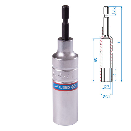 Головка для шуруповерта шестигранная 1/4", 17 мм, L = 110 мм KING TONY 76C1117M