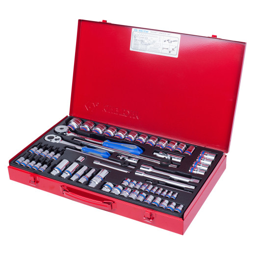 Набор торцевых головок с принадлежностями 1/4", 3/8", 1/2", шестигранные, 4-32 мм, 62 предмета KING TONY 9563MR01