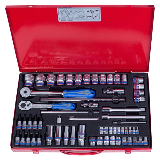 Набор торцевых головок с принадлежностями 1/4", 3/8", 1/2", шестигранные, 4-32 мм, 62 предмета KING TONY 9563MR01