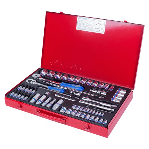 Набор торцевых головок с принадлежностями 1/4", 3/8", 1/2", шестигранные, 4-32 мм, 62 предмета KING TONY 9563MR01