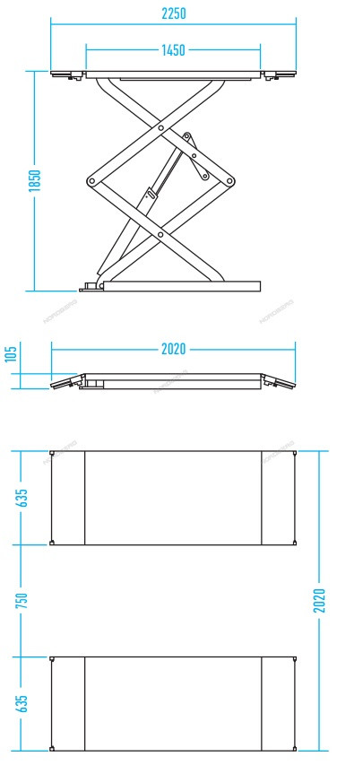 Подъемник ножничный низкопрофильный, г/п 3 т (380В) NORDBERG N631L-3B