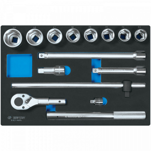 НАБОР ТОРЦЕВЫХ ГОЛОВОК 3/4" С ПРИНАДЛЕЖНОСТЯМИ, ЛОЖЕМЕНТ, 14 ПРЕДМЕТОВ KING TONY 9-6314MRV