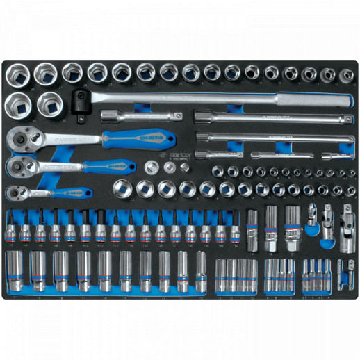 НАБОР ТОРЦЕВЫХ ГОЛОВОК 1/4", 3/8", 1/2" С ПРИНАДЛЕЖНОСТЯМИ, ЛОЖЕМЕНТ, 103 ПРЕДМЕТА KING TONY 9-9503MRV01