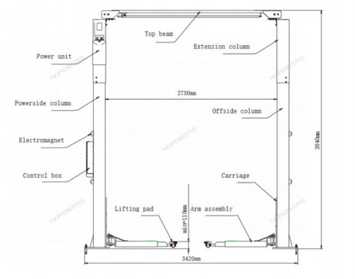 Подъемник 380V 2х стоечный с верхней синхр., г.п 4т, с электростопорами (синий) LAUNCH TLT-240SCA