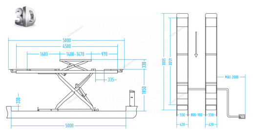 Подъемник ножничный для сх-разв 4,5т, 380В, 2 уровня (с авар. опусканием), синий NORDBERG N635-4,5B