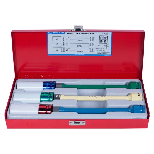 Набор ударных глубоких торцевых головок и торсионных удлинителей 1/2", 17, 19, 21 мм KING TONY 4406MX