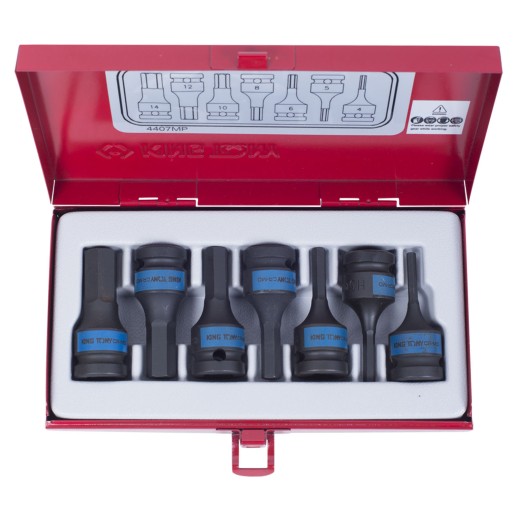 Набор ударных торцевых насадок 1/2", HEX, 4-14 мм, L = 60 мм, 7 предметов KING TONY 4407MP