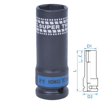 Торцевая головка ударная глубокая 1/2" тонкостенная 21мм KING TONY 441521M