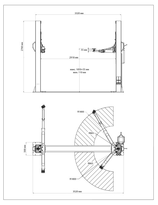 Подъемник двухстоечный симметричный Trommelberg TST55W (5.5 т)