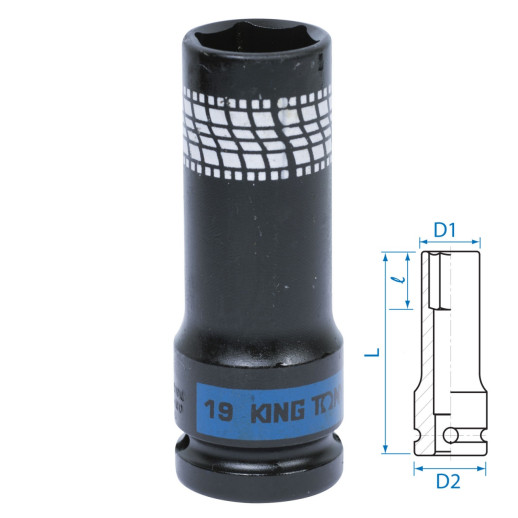 Торцевая головка ударная глубокая 1/2" тонкостенная 19мм KING TONY 441519M