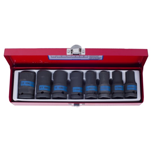 Набор ударных торцевых головок 1/2", шестигранные, тонкостенные, 10-24 мм, 8 предметов KING TONY 4413MP
