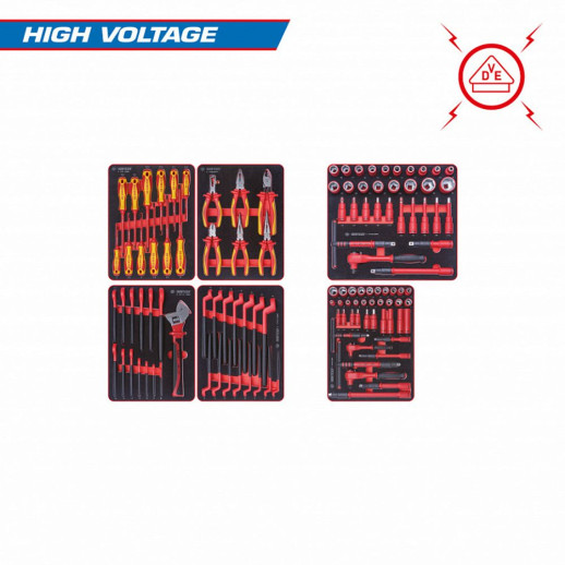 НАБОР ИНСТРУМЕНТОВ "HIGH VOLTAGE" ДЛЯ ТЕЛЕЖКИ, 6 ЛОЖЕМЕНТОВ, 117 ПРЕДМЕТОВ KING TONY 932-117VEMRVD