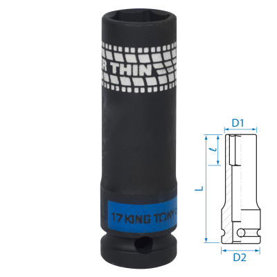 Головка торцевая ударная глубокая 1/2", 17 мм, тонкостенная KING TONY 441517M