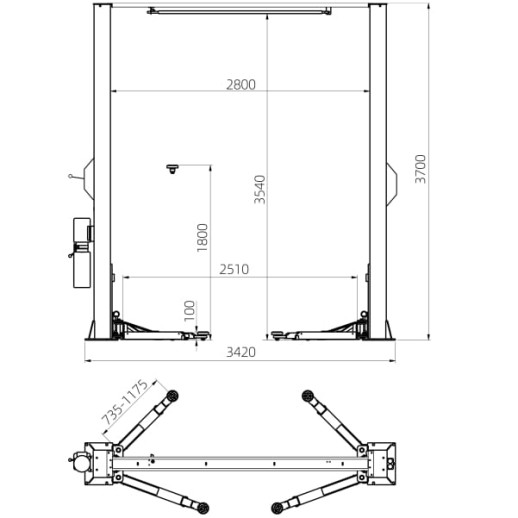 Двухстоечный подъемник ТЕМП TU4000R с верхней связью 220V 1