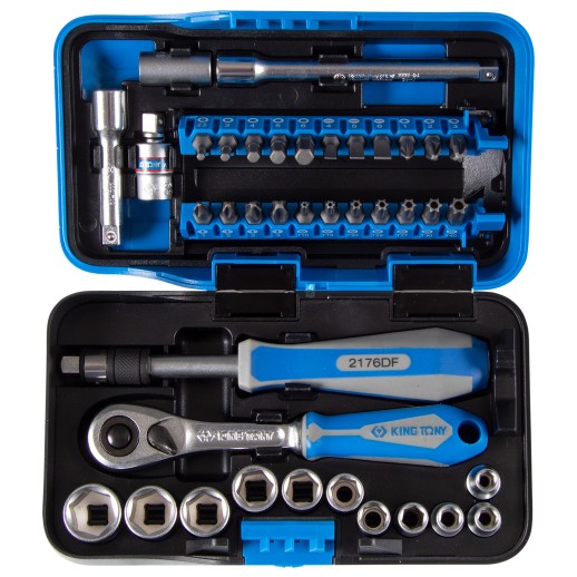 Набор торцевых головок с принадлежностями серии "АТОМ", 1/4", шестигранные, 5-14 мм, 39 предметов KING TONY 2539MR-AM