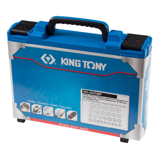Набор ударных торцевых головок 1/2", шестигранные, 8-36 мм, 27 предметов KING TONY 4427MP