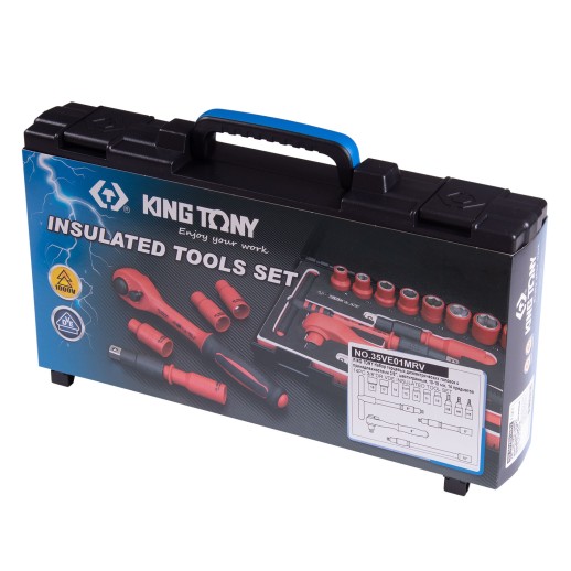 Набор торцевых диэлектрических головок с принадлежностями 3/8", шестигранные, 10-19 мм, 14 предметов KING TONY 35VE01MRV
