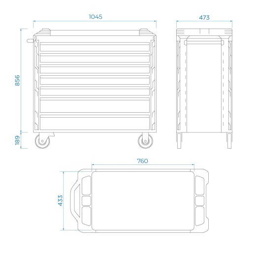 Тележка инструментальная, 7 выдвижных ящиков, "SQUAD", широкая KING TONY 87SQ33-7B-BK